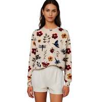 Cheerful Women's Sweater with Floral Print - Fleur-White-XS-State of Style
