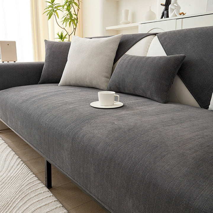 Chenille Bank Protector with Herringbone Structure – VeluraShield-Anthracite-70x70cm-State of Style