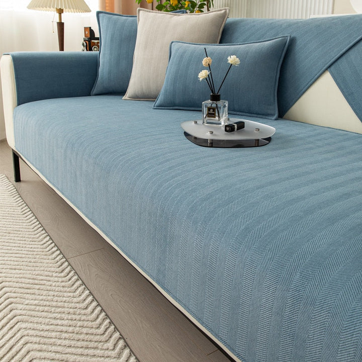 Chenille Bank Protector with Herringbone Structure – VeluraShield-Blue-70x70cm-State of Style
