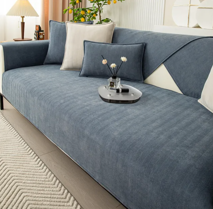 Chenille Bank Protector with Herringbone Structure – VeluraShield-Dark blue-70x70cm-State of Style