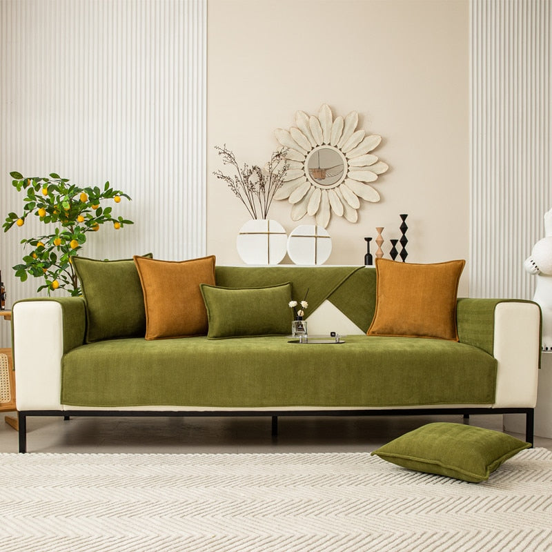 Chenille Bank Protector with Herringbone Structure – VeluraShield-Green-70x70cm-State of Style
