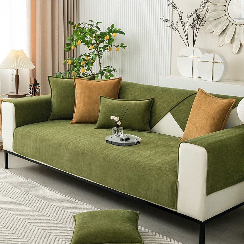 Chenille Bank Protector with Herringbone Structure – VeluraShield-Green-70x70cm-State of Style