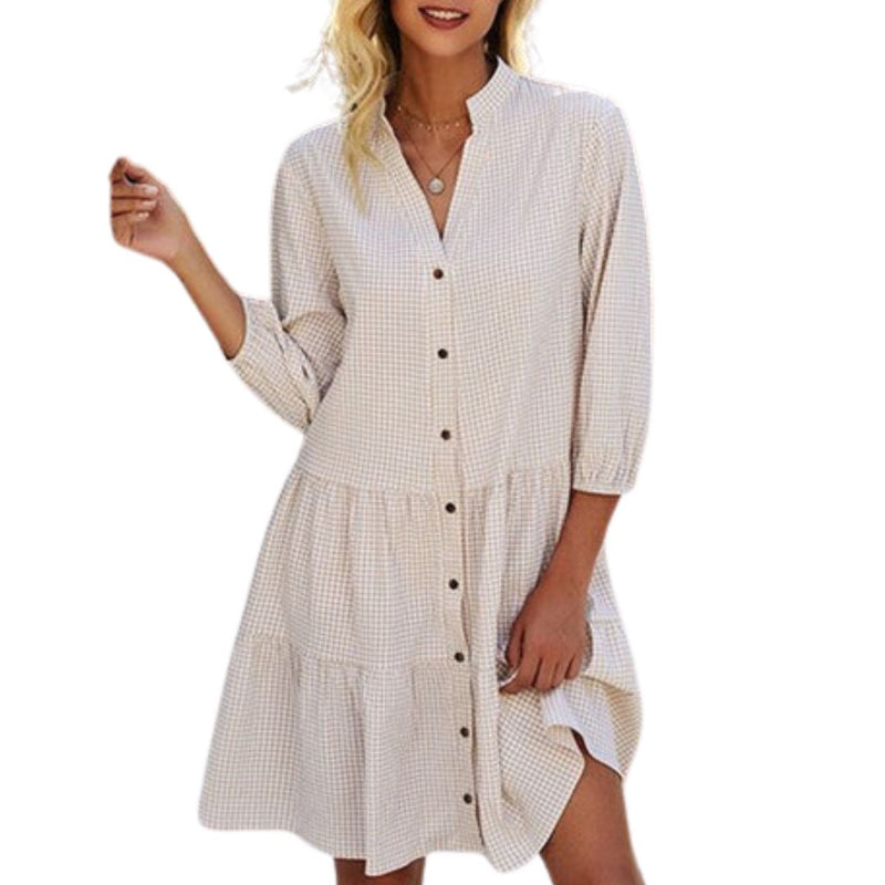 Chic Checkered Summer Dress | Casual & Comfy Style-Khaki-S-State of Style
