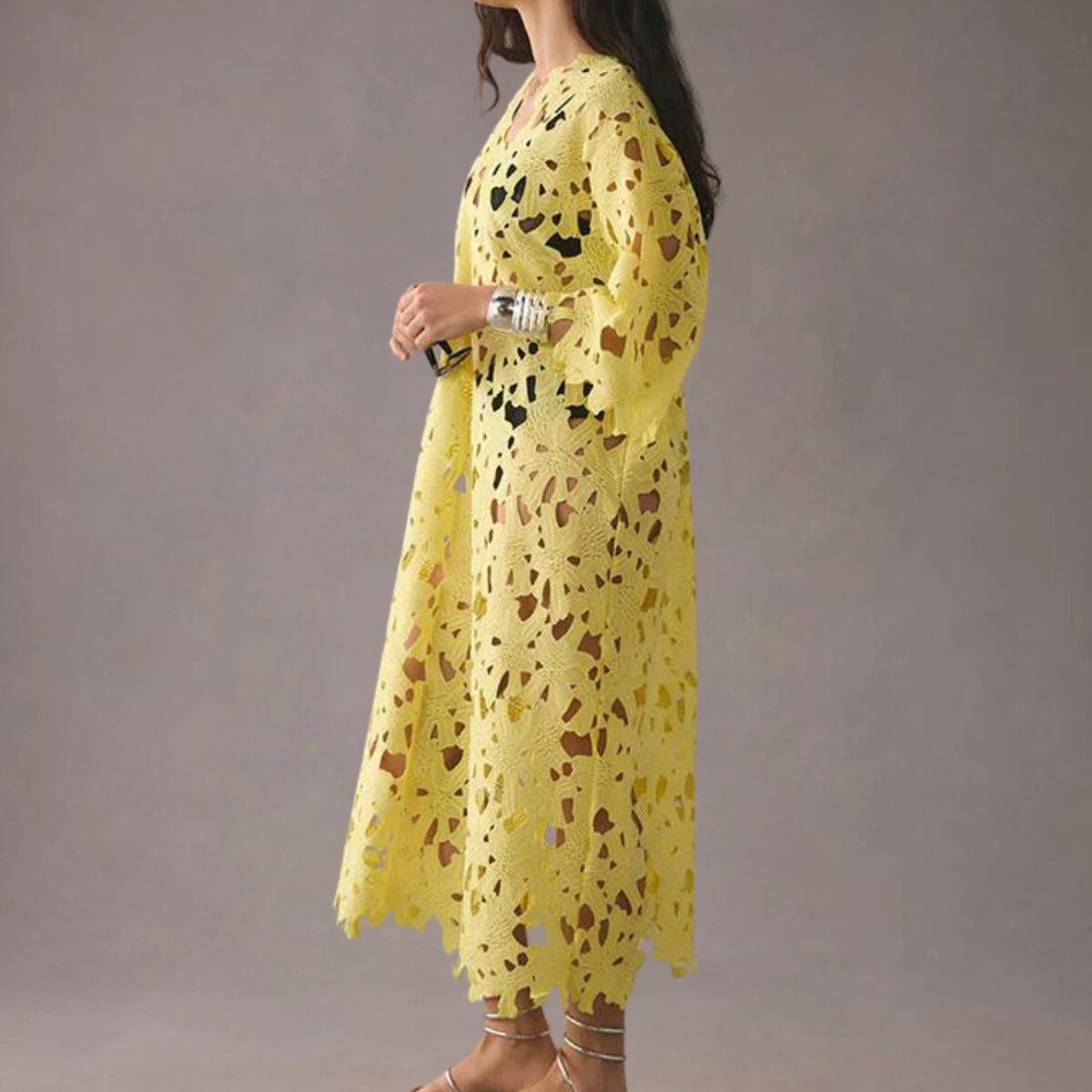 Chic Midi Dress with Embroidered Details - Isla-Yellow-XS-State of Style