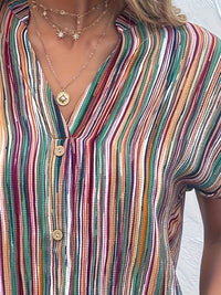 Chic Oversized Striped Button-Up Blouse-Purple-2XL-State of Style