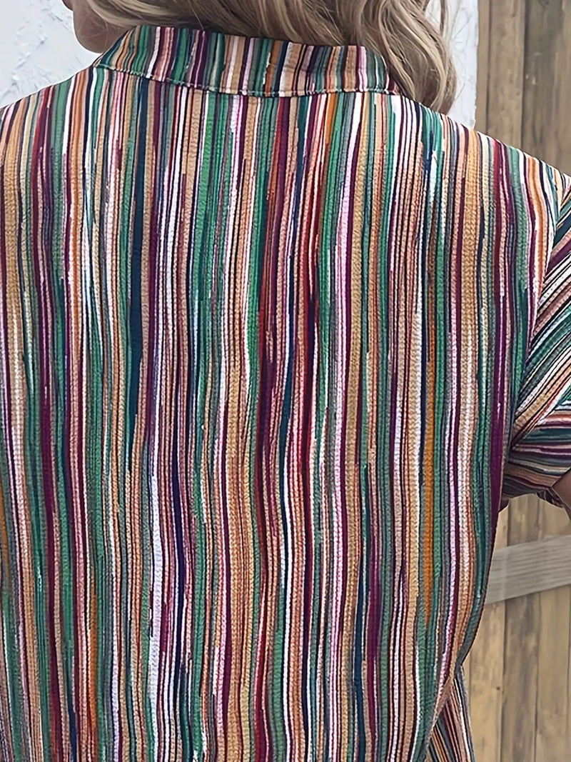 Chic Oversized Striped Button-Up Blouse-Purple-2XL-State of Style