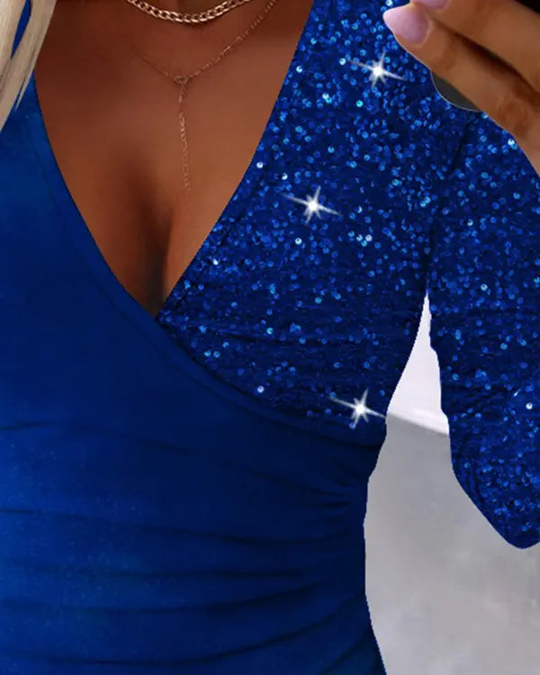 Chic Top with Sequins and Ruffles - Sabrina-Red-S-State of Style