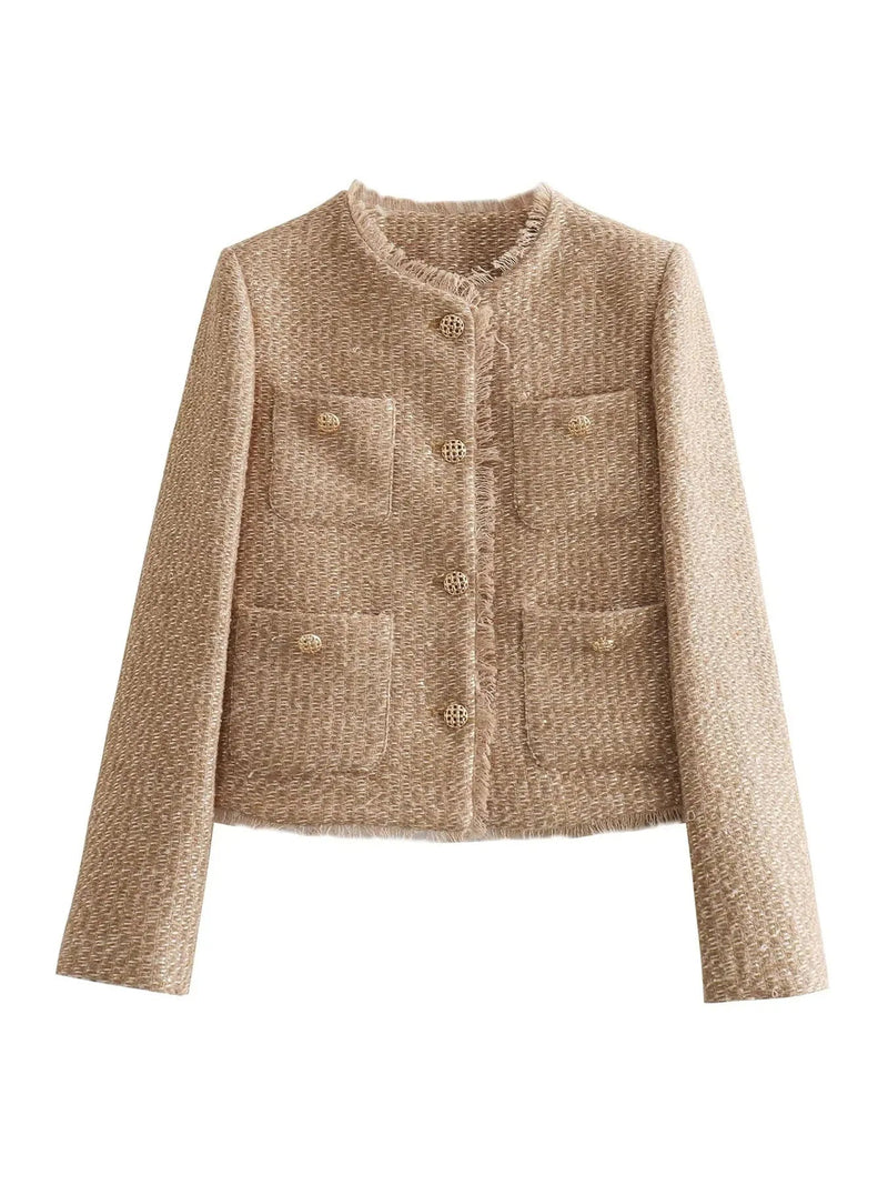 Chic Tweed Jacket with Gold Buttons - Evelyn-XS-State of Style