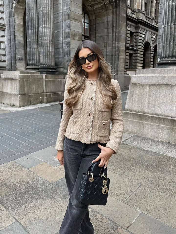 Chic Tweed Jacket with Gold Buttons - Evelyn-XS-State of Style