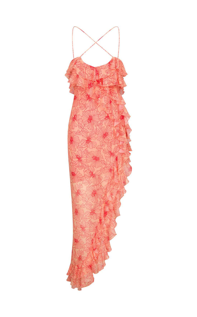 Chiffon Maxi Dress with Ruffles and Crossed Neckline – Elenna-Brown-S-State of Style