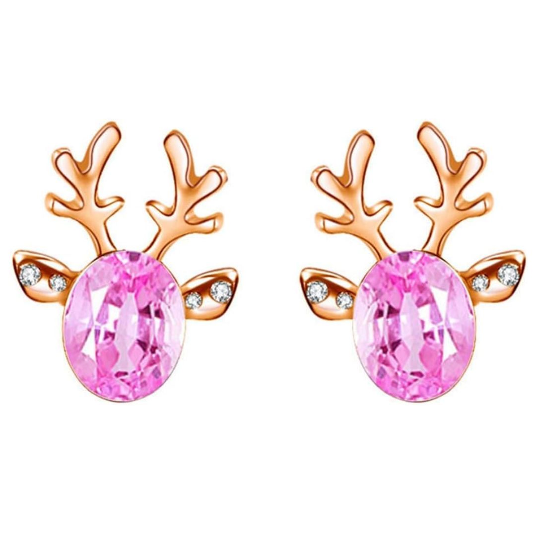 Christmas Reindeer Stud Earrings | Festive Women's Jewellery-PINK GOLD-State of Style