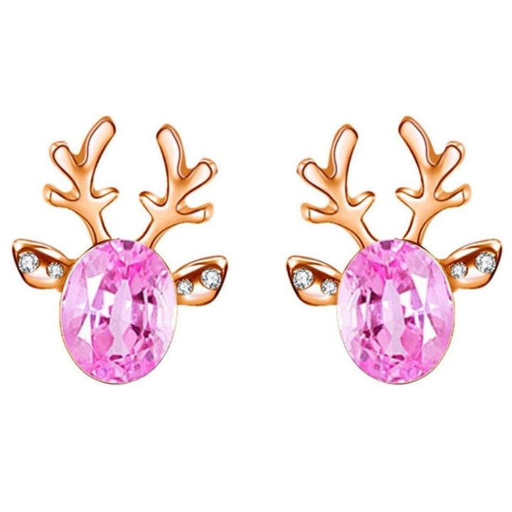 Christmas Reindeer Stud Earrings | Festive Women's Jewellery-PINK GOLD-State of Style