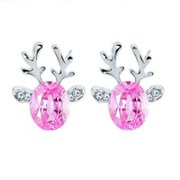 Christmas Reindeer Stud Earrings | Festive Women's Jewellery-PINK SILVER-State of Style