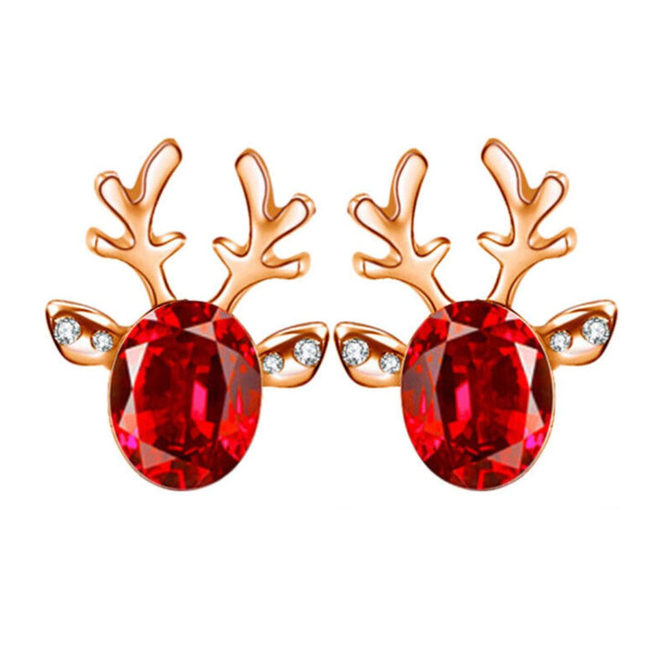 Christmas Reindeer Stud Earrings | Festive Women's Jewellery-RED GOLD-State of Style