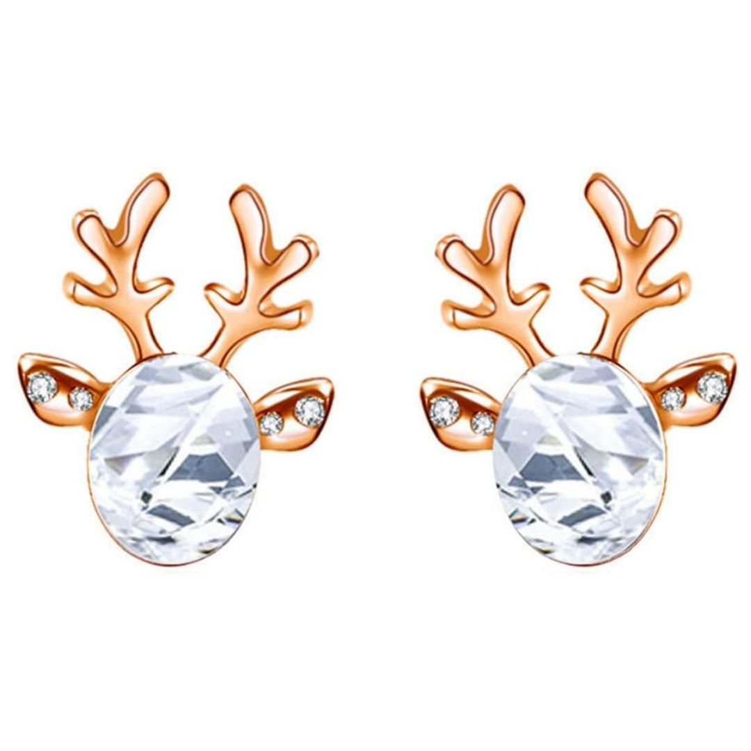 Christmas Reindeer Stud Earrings | Festive Women's Jewellery-WHITE GOLD-State of Style