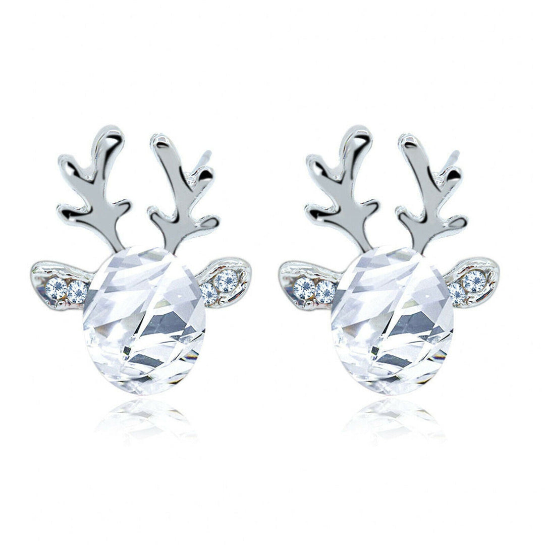 Christmas Reindeer Stud Earrings | Festive Women's Jewellery-WHITE SILVER-State of Style