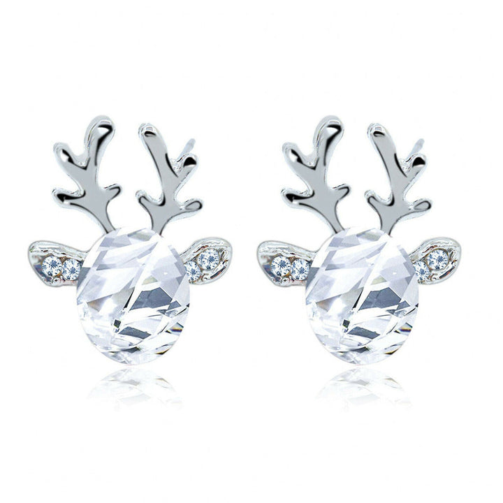 Christmas Reindeer Stud Earrings | Festive Women's Jewellery-WHITE SILVER-State of Style