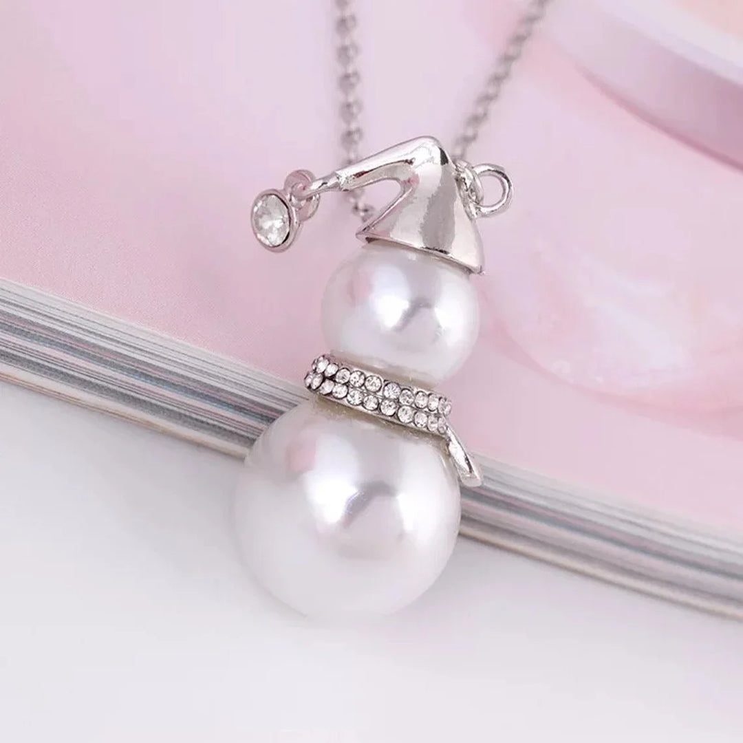 CHRISTMAS SNOWMAN PEARL NECKLACE | Festive Women's Jewellery | Holiday Cheer-GOLD-State of Style