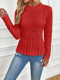 Chunky Cable Knit Sweater with Round Neck - Elena-Beige-S-State of Style