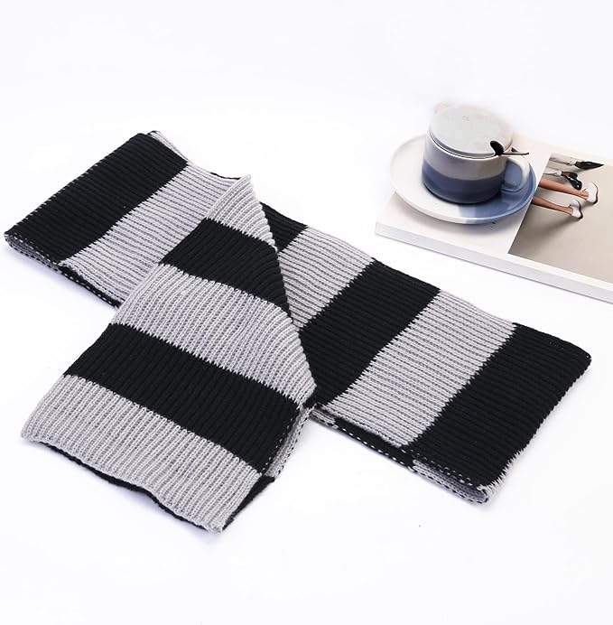 Chunky Knitted Striped Men's Scarf - Chris-Black/Grey-State of Style