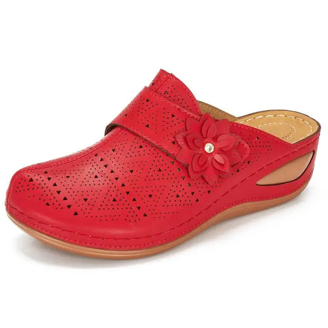 Clara - Orthopedische Cognac Klompen-Rood-35-State of Style