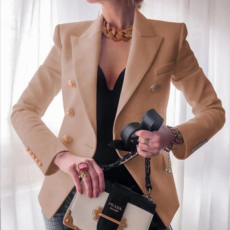 Classic Double-Breasted Women's Blazer - Amara-Brown-XS-State of Style