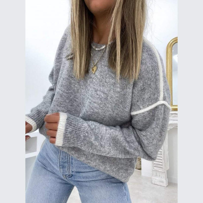 Classic Grey Women's Sweater with Round Neck - Noor-S-State of Style