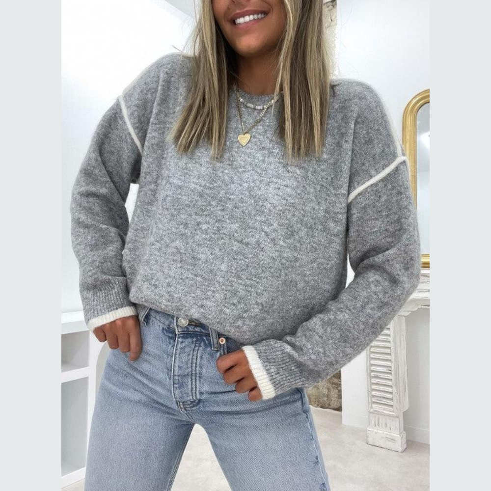 Classic Grey Women's Sweater with Round Neck - Noor-S-State of Style