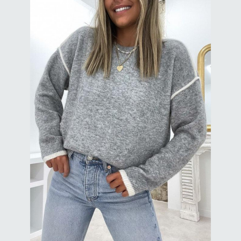 Classic Grey Women's Sweater with Round Neck - Noor-S-State of Style