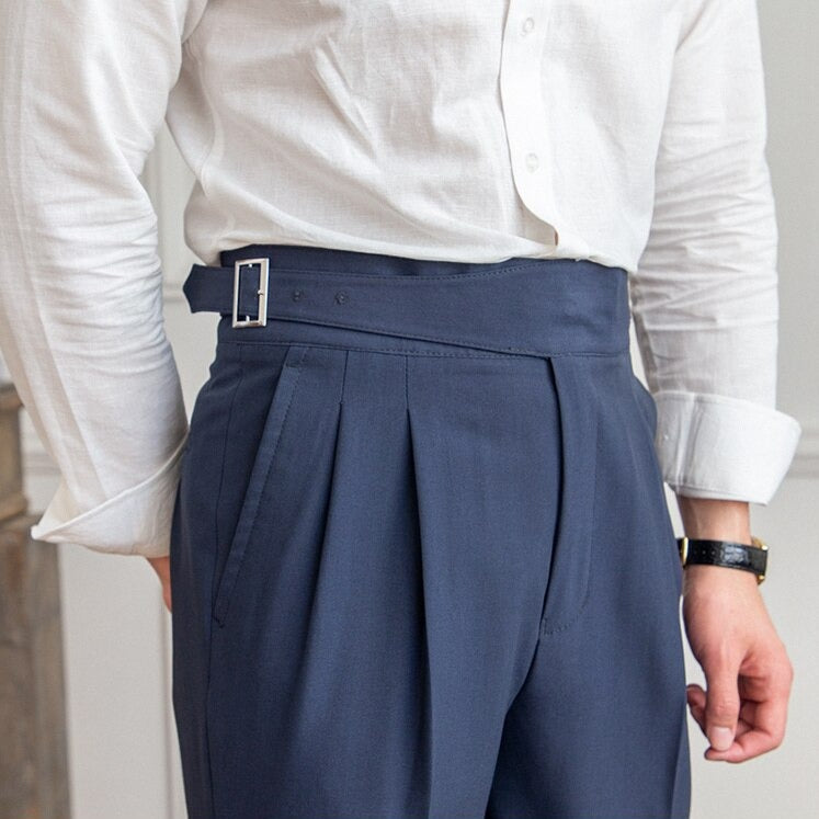 Classic Men's Trousers with Buckle - Oliver-Dark Blue-XS-State of Style