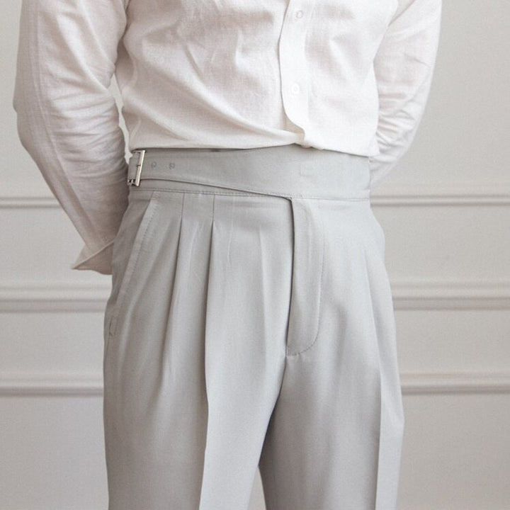 Classic Men's Trousers with Buckle - Oliver-Light Grey-XS-State of Style