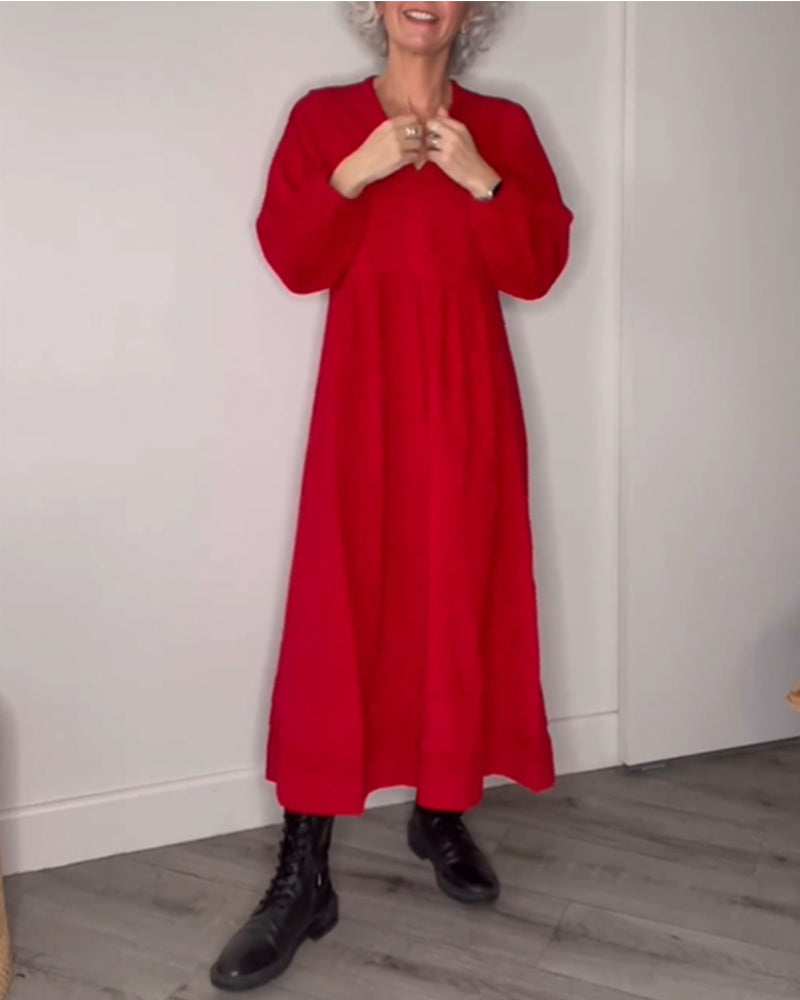 Classic Midi Dress with V-Neck - Eleanor-S-State of Style