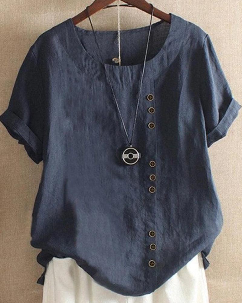 Classic Plain Short Sleeve Crew Neck T-shirt - Emma-Blue-S-State of Style