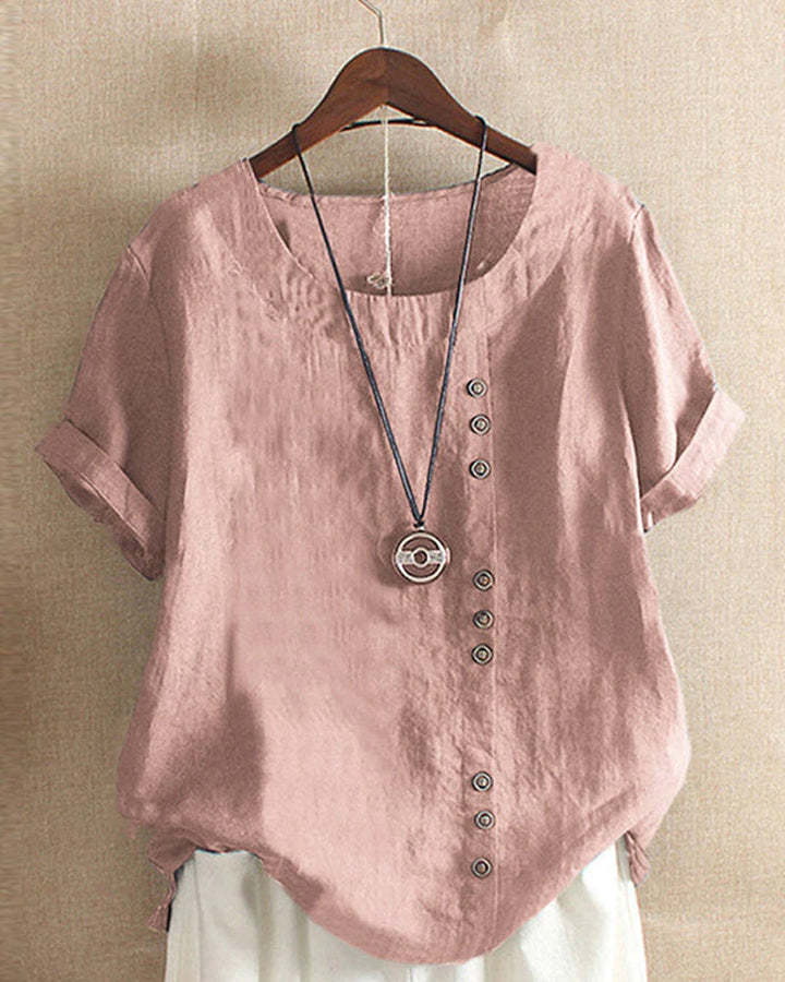 Classic Plain T-shirt with Short Sleeves and Round Neck - Emma-Pink-S-State of Style