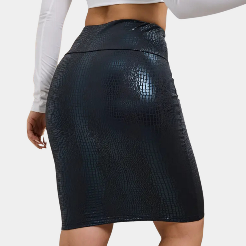 Classic Skirt with Crocodile Print – Odette-Black-XS-State of Style
