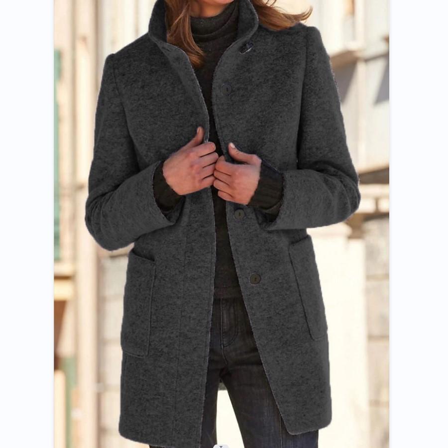 Classic Wool Ladies' Coat with Retro Button Closure - Amanda-Black-S-State of Style