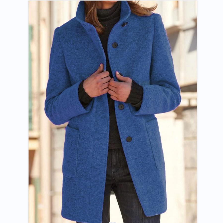 Classic Wool Ladies' Coat with Retro Button Closure - Amanda-Dark Blue-S-State of Style