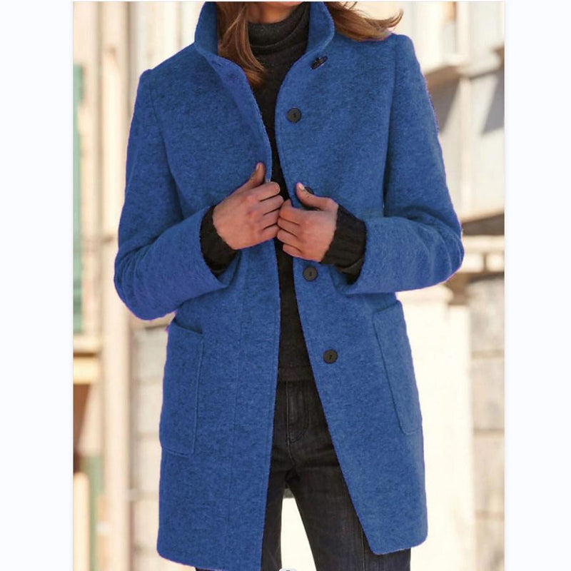 Classic Wool Ladies' Coat with Retro Button Closure - Amanda-Dark Blue-S-State of Style