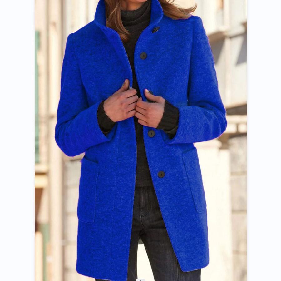 Classic Wool Ladies' Coat with Retro Button Closure - Amanda-Heavenly Blue-S-State of Style