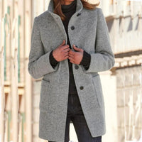 Classic Wool Ladies' Coat with Retro Button Closure - Amanda-Light Grey-S-State of Style