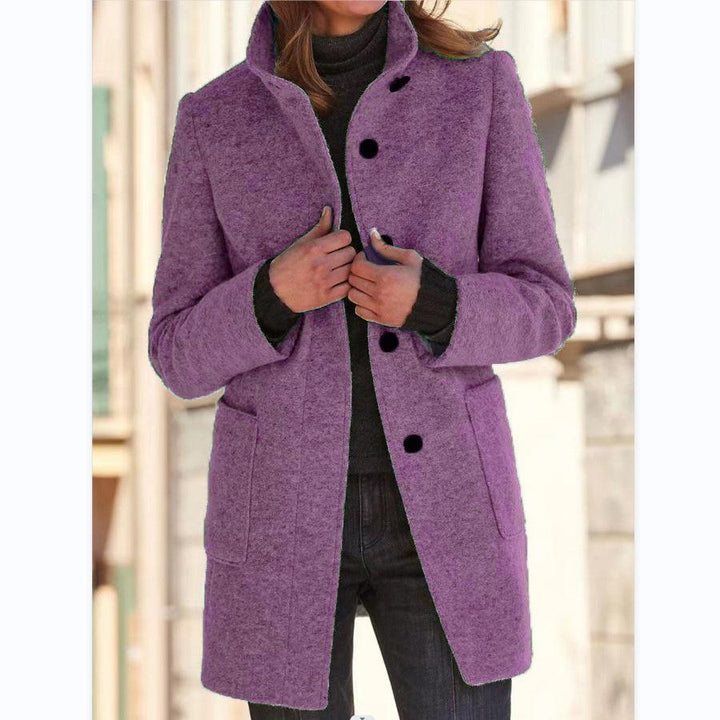 Classic Wool Ladies' Coat with Retro Button Closure - Amanda-Light Purple-S-State of Style