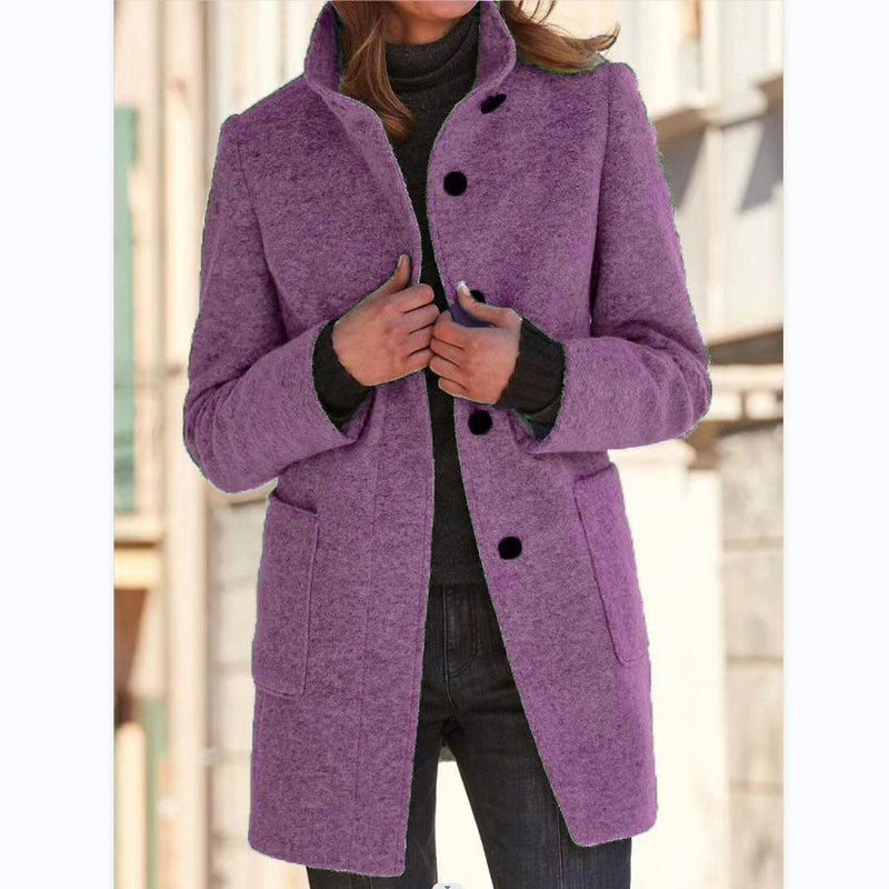 Classic Wool Ladies' Coat with Retro Button Closure - Amanda-Light Purple-S-State of Style