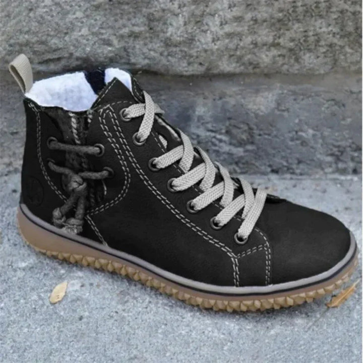 Classical Vintage Leather Winter Boots for Women - Sofia-Black-3-State of Style