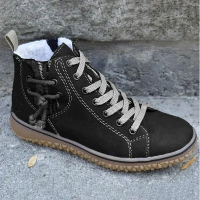 Classical Vintage Leather Winter Boots for Women - Sofia-Black-3-State of Style