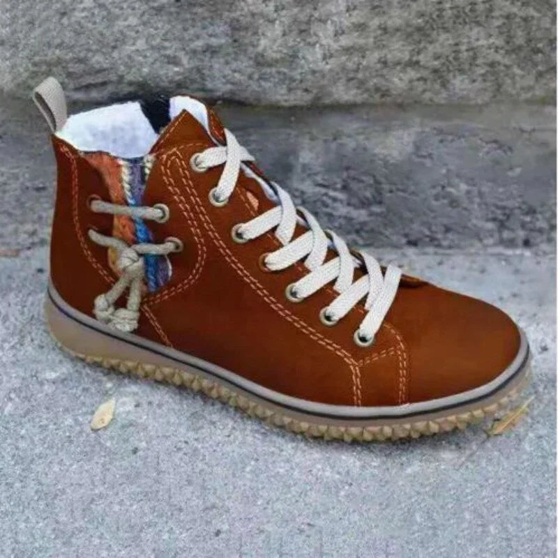 Classical Vintage Leather Winter Boots for Women - Sofia-Dark brown-3-State of Style