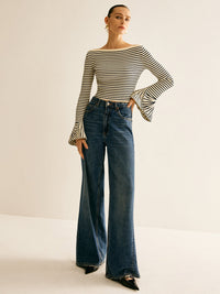 Cold-Shoulder Striped Shirt for Women - Selene-XS-State of Style