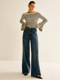 Cold-Shoulder Striped Shirt for Women - Selene-XS-State of Style