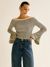 Cold-Shoulder Striped Shirt for Women - Selene-XS-State of Style