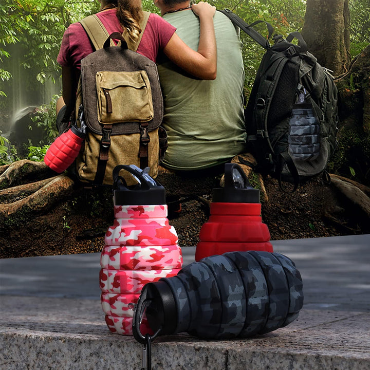 Collapsible Travel Water Bottle - 575 ML Reusable Silicone-Army Green Camouflage-State of Style