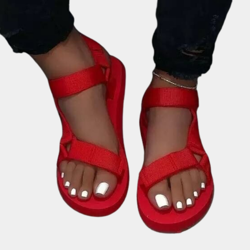 Colour Block Women's Sandals with Comfort Sole – Chloé-Red-3-State of Style